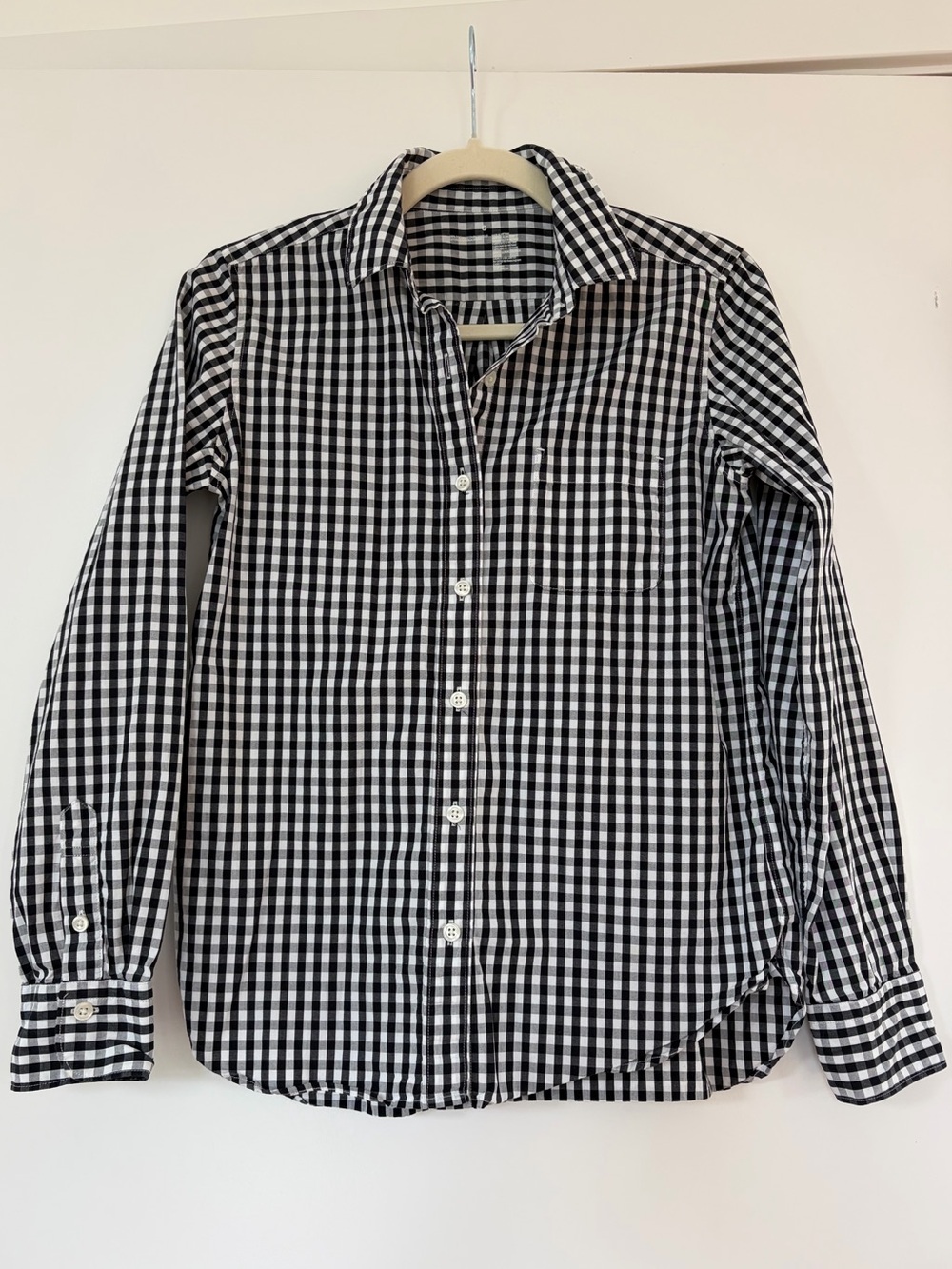 Muji Black & White Gingham Organic Cotton Broadcloth Button Down — Size Small